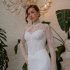 Richmond TX Bridal Portrait - High-neck wedding dress with sheer lace bishop sleeves and pearl details