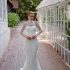Houston TX Wedding Dress - Fitted mermaid bridal gown with high-neck lace overlay and long sleeves